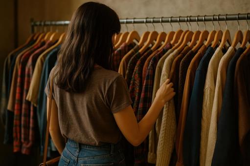 古着を見る女性 古着を見る女性の写真