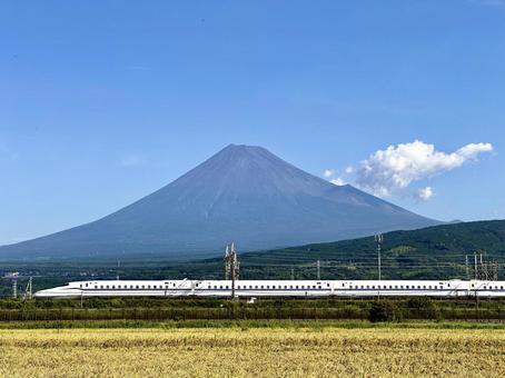 新幹線と富士山 新幹線と富士山 富士山,新幹線,田んぼの写真素材