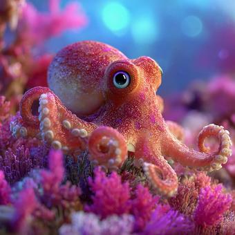 海中のカラフルなタコ 海中のカラフルなタコの写真