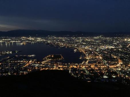 Photo, hakodate, night view, townscape, 