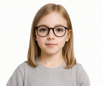 ブロンド髪のメガネ女の子 ブロンド髪のメガネ女の子の写真