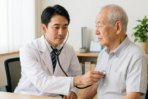 聴診器で診察する医師 聴診器で診察する医師の写真