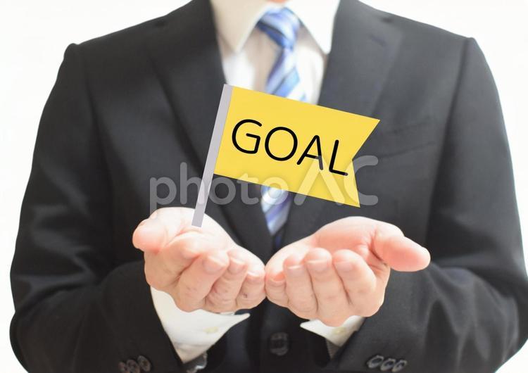 目標をみせるリクルートスーツの男性 ゴール,goal,目標の写真素材