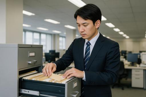 書類を整理する社員 書類を整理する社員の写真