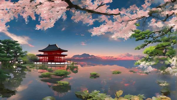 temple cherry blossoms, JPG temple cherry blossoms, 寺廟, 櫻花, 風景, JPG