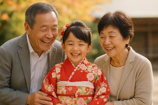 祖父母と孫の笑顔 祖父母と孫の笑顔の写真