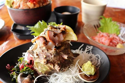 定食 定食 定食,海鮮,サザエの写真素材