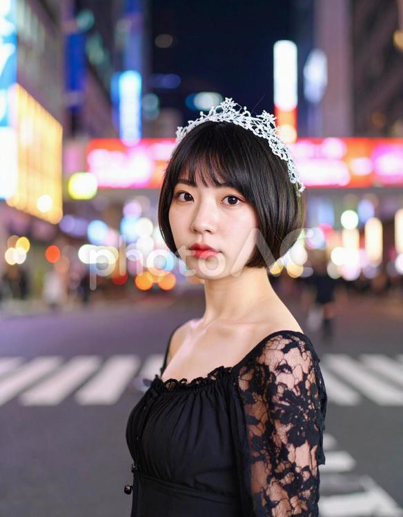 地雷系女子・何を思う、憂鬱な深夜の彼女 地雷系,女子,17歳の写真素材