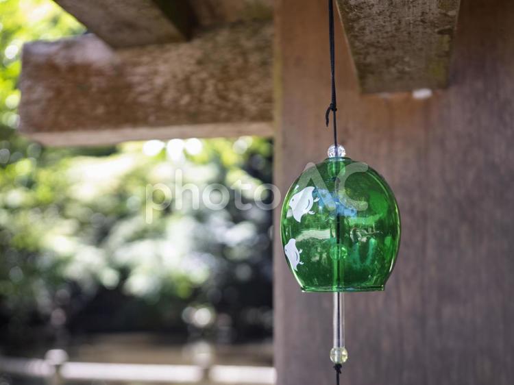 木陰に揺れる緑の風鈴 風鈴,夏,涼の写真素材