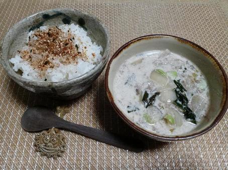 ふりかけご飯と大根クリームスープ ふりかけご飯と大根クリームスープ ふりかけご飯,白米,ごはんの写真素材