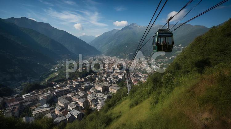 ロープウェイときれいな自然の景色 ロープウェイ,ropeway,natureの写真素材