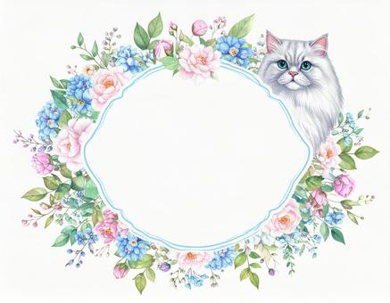 ペルシャ猫と花のフレーム ペルシャ猫と花のフレームの写真