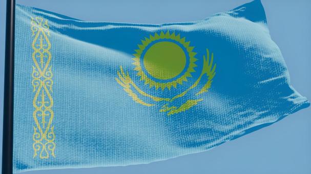 カザフスタン国旗・風になびく カザフスタン国旗・風になびく カザフスタン,国旗,旗の写真素材