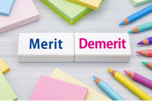 カラフルなメリット、デメリットのの文字 メリット,デメリット,良いの写真素材