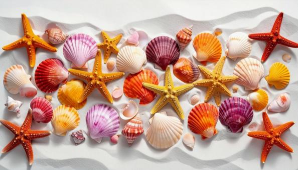 貝殻とヒトデのテクスチャーの写真