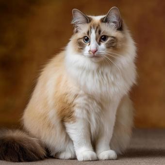 おすわりする白くてもふもふの猫 おすわりする白くてもふもふの猫の写真