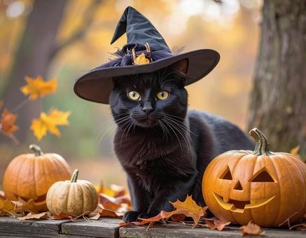 ハロウィン仮装 魔女な黒猫 ハロウィン仮装 魔女な黒猫の写真
