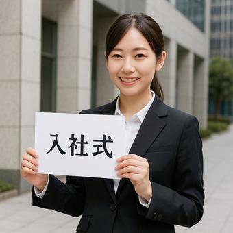 入社式に参加する新入社員の女性 入社式に参加する新入社員の女性の写真