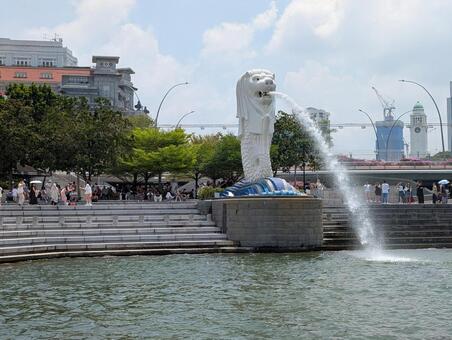 マーライオン マーライオン,町並み,シンガポールの写真素材