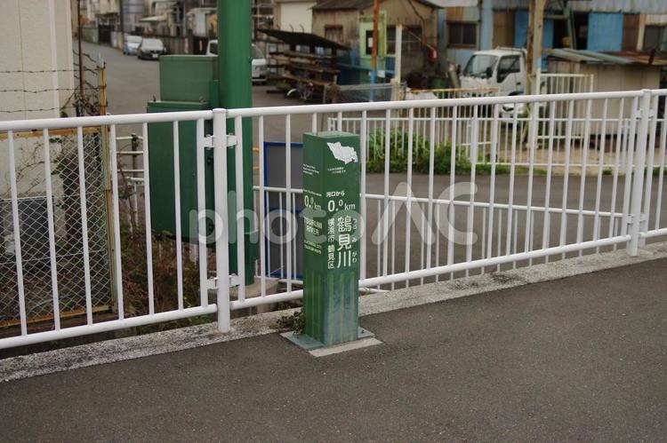 川の標識 鶴見川,横浜,神奈川の写真素材