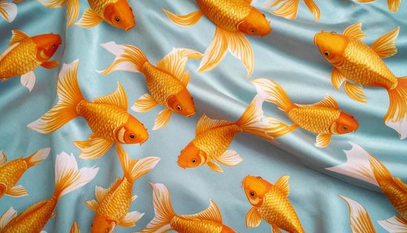 夏の柄の木綿生地 金魚模様 夏の柄の木綿生地 金魚模様の写真