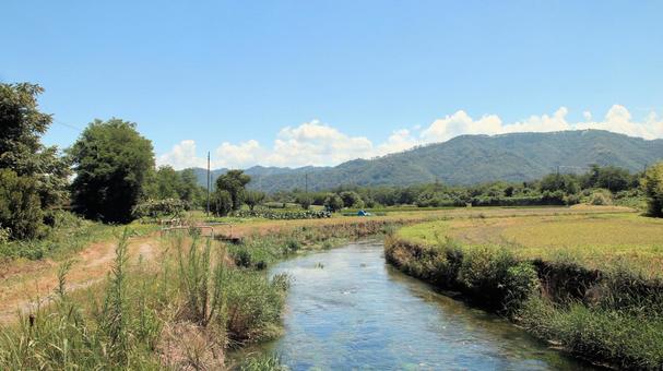 夏の安曇野 田園地帯を流れる清らかな流れ 夏の安曇野 田園地帯を流れる清らかな流れの写真