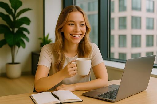 楽しむオフィス女性 楽しむオフィス女性の写真