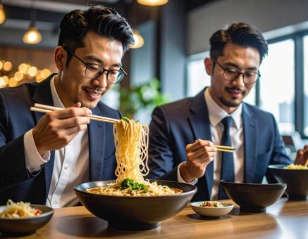 ラーメンを食べる男性 ラーメンを食べる男性の写真