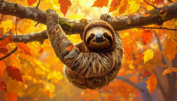 紅葉とナマケモノ 紅葉とナマケモノの写真