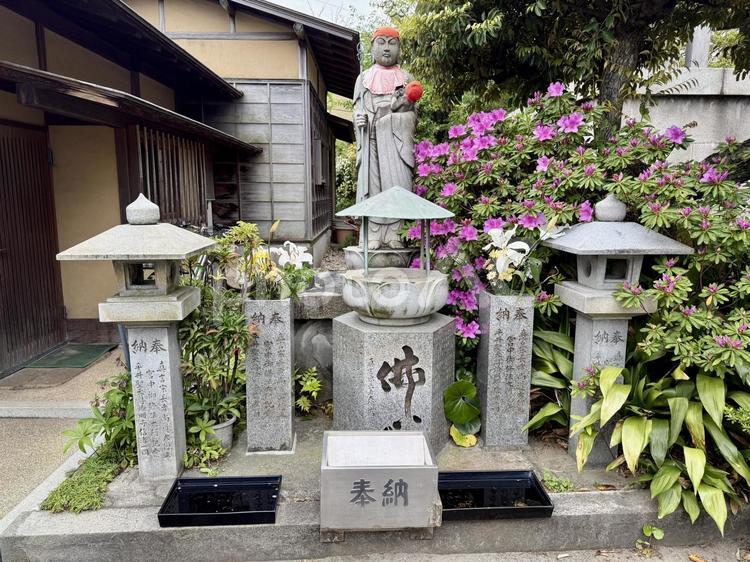 平井聖天　燈明寺　境内の飾り 石灯籠,灯り,お参りの写真素材