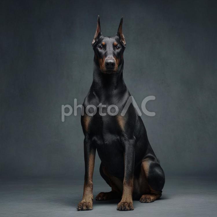 忠実な瞳：ドーベルマンの正面からの姿 ドーベルマン,犬,黒の写真素材