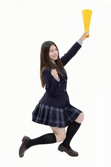  女子高校生　ジャンプ　応援 人物,女性,女子高生の写真素材