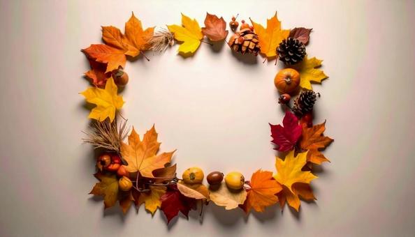 もみじのフレーム　ベージュ背景の写真