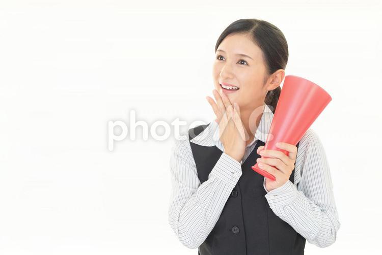 ビジネスウーマン　メガホン　応援 女性,ビジネスウーマン,仕事の写真素材