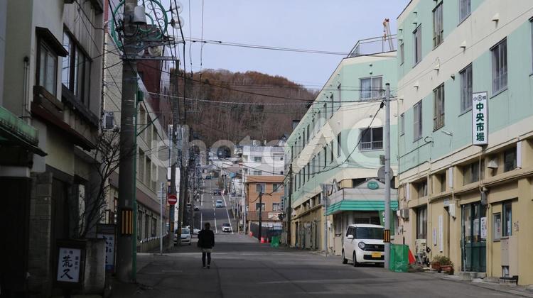 小樽市の船見坂を坂下 小樽,北海道,映画ロケ地の写真素材