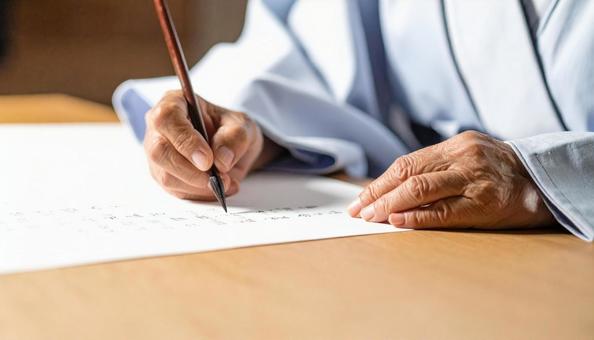 筆で写経する日本女性の手もと 筆で写経する日本女性の手もとの写真