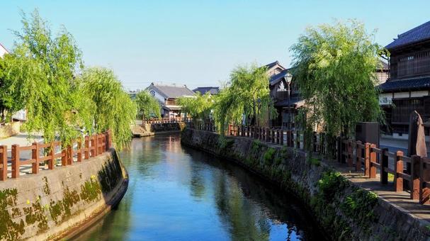 小江戸佐原の街並み・河畔の柳並木・香取市 小江戸佐原の街並み・河畔の柳並木・香取市 佐原,小江戸,レトロの写真素材