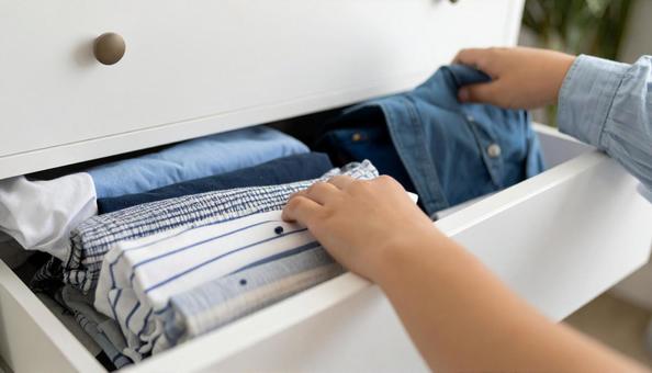 衣類収納・洋服のたたみ方・白い引き出し 衣類収納・洋服のたたみ方・白い引き出しの写真