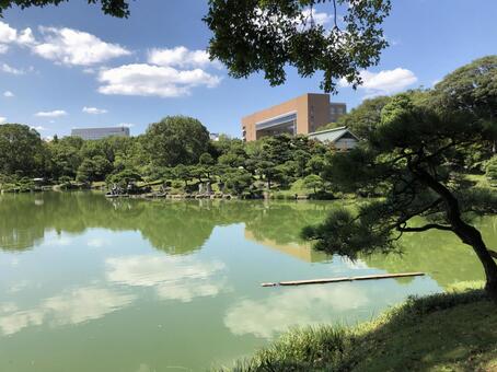 都会の庭園 庭園,都市,木の写真素材