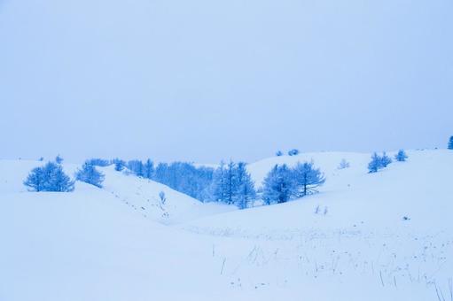 雪の中にかすむ丘 雪の中にかすむ丘の写真