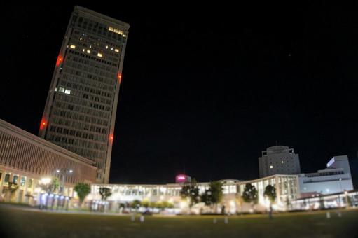夜の駅前 駅前,山形,霞城セントラルの写真素材