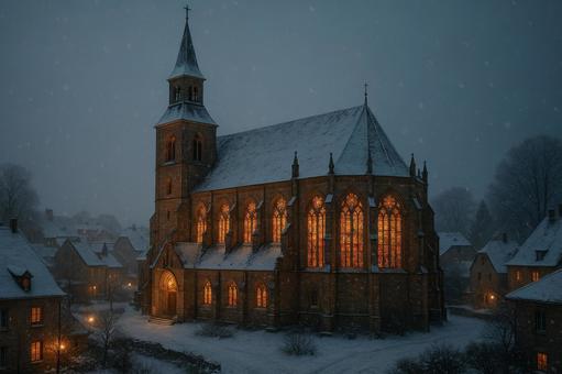 雪景色と歴史的建造物の写真