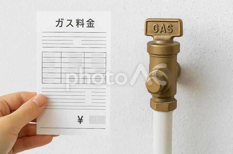 ガス料金明細とガス栓・光熱費・公共料金 ガス料金,明細書,ガス栓の写真素材