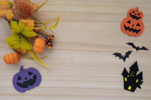 木目背景のハロウィンデコレーション 木目背景のハロウィンデコレーションの写真