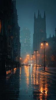 雨の夜、ムーディーな都会の風景 雨の夜、ムーディーな都会の風景の写真