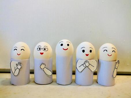 グレイのバックの５人衆 ポーズ,人形,こけしの写真素材