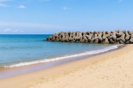 テトラポッドと夏の海岸・防波堤・砂浜 テトラポッドと夏の海岸・防波堤・砂浜 の写真