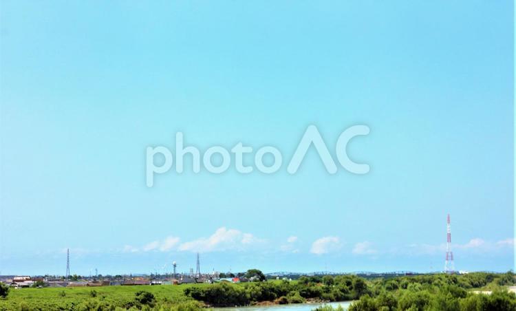 どこまでも青い大空と天竜川の風景 空,青,青空の写真素材
