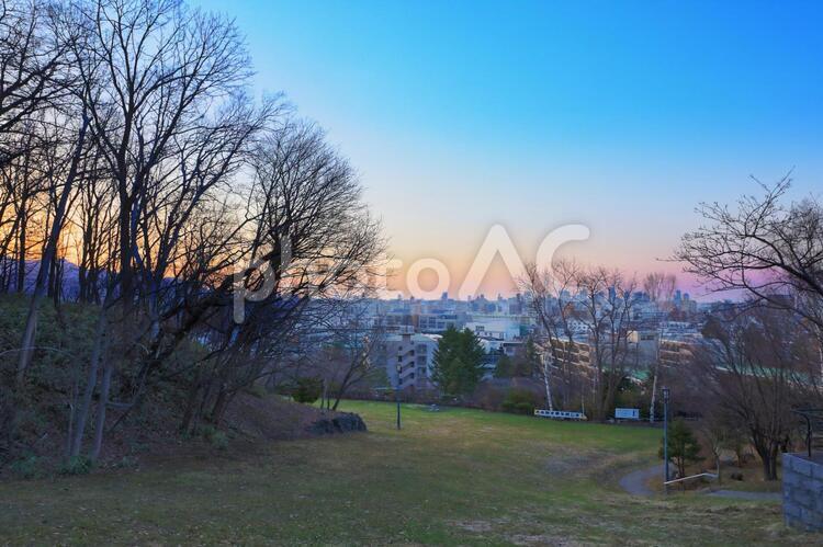 夕方の天神山緑地(山から市街地を望む) 天神山緑地,山,札幌の写真素材