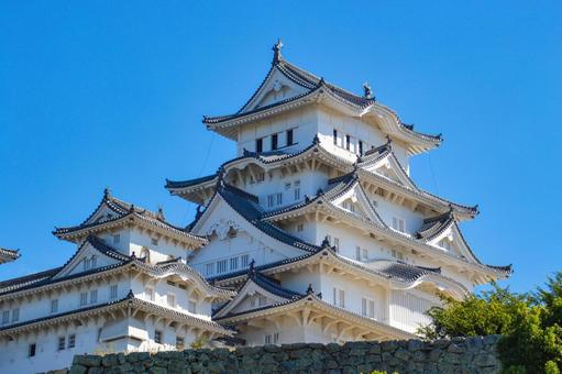 そびえる姫路城の天守閣 そびえる姫路城の天守閣 姫路城,天守閣,建物の写真素材